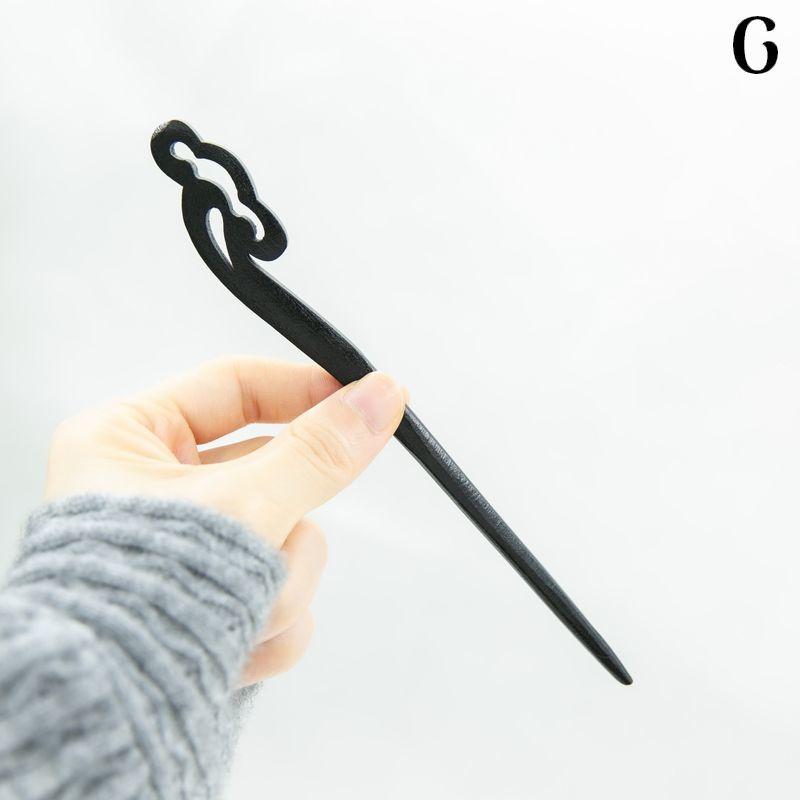 かんざし 簪 一本挿し レディース ヘアアクセサリー 木製 髪飾り 髪留め ヘアピン 和装 洋装 着物 浴衣 ブラック おしゃれ - 画像 (7)